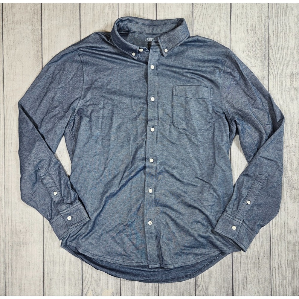 J. Crew Button Down Shirt Mens Large Blue Cotton Blend Long Sleeve Casual